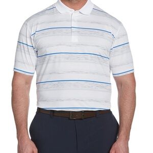 Callaway Men's Space Dye Stripe White and Blue Golf Polo Shirt Opti Dri